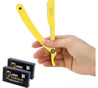 Rasoir professionnel à main levée BloonyLaser Collection - acier inoxydable + 10 lames de rasoir Platinum (20 demi-lames) - design italien - version 2021 (GIALLO)(Q849)