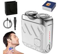 Rasoir Smoderé, Rasoir électrique rotatif portable à double anneau, rechargeable et étanche, rasoir électrique compact, couteau magnétique à double anneau (blanc)
