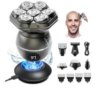 Rasoirs de tête 7D pour hommes chauves : rasoirs à tête chauve amovibles 6 en 1 - Rasoir électrique étanche IPX7 pour homme - Kit de rasage à écran LED avec charge de type C