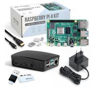 Raspberry Pi 4 2 Go Starter Kit Édition Noire 64 Go Alimentation 15 W Boîtier Noir Micro HDMI 4K Dissipateurs idéal pour Hom