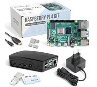 Raspberry Pi 4 8 Go Starter Kit Noir | Alimentation Officielle 15W | Boîtier Officiel | Carte mémoire de 64 Go | Câble 4k Micro HDMI | Kit dissipateur Thermique