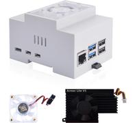 Raspberry Pi 5 Boîtier,DIN Rail ABS Boîtier avec Armor Lite V5 Active Cooler Cooling Fan pour Raspberry Pi 5,Modular Box pour Electrical Panels