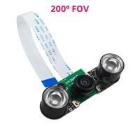 Raspberry Pi 5-Caméra 8MP avec Vision Nocturne IMX219 77 ° 130 ° 200 ° FOV Fisheye Wild MINI CSI + 2 Lumières Infrarouges pour RPI 5 Pi5 - Type 200 with LED