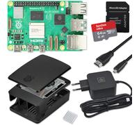 Raspberry Pi 5 Kit de démarrage 8 Go noir | Bloc d'alimentation USB-C 45 W | Boîtier avec ventilateur | Carte SD 64 Go | Câble Micro HDMI 4K | Raspberry Pi 5 8 Go de RAM