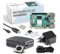 Raspberry Pi 5 Starter-Kit Noir 2 Go | Bloc d'alimentation USB-C 27 W | Boîtier avec Ventilateur | Carte mémoire 64 Go | Câble Micro HDMI 4K 1 m | Raspberry Pi 5 2 Go de RAM
