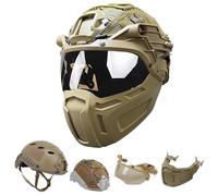 RASPIO Ensemble Casque Tactique Airsoft Réglable avec Masque, Housse et Lunettes pour Cosplay Militaire et Équipement Airsoft Tactique(Brown)