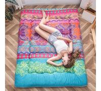 RASPIO Matelas Japonais Épais Futon, Matelas de Sol, Tapis de Couchage Enroulable avec Housse Lavable pour Chambre d'amis/Dortoir/Canapé/Tente(Boho,Queen/150x200cm)