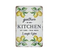 Rassemblez-vous dans notre cuisine Sit Long Talk Much Laugh Souvent Vintage Plaque en métal rétro Plaque en étain Wall Art Decor Fantaisie Poster Plaque Plaque en métal pour Bar Café Man Cave Home Dec