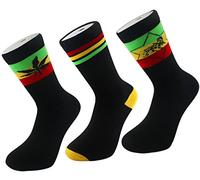 RASTA COTTON CREW SOCKS GANJA WEED LEAF LION STRIPE COMFORT (3 pack) (UK 6-11 / EUR 39-45)