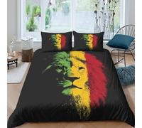 Rasta Lion Art Ensemble De Literie 3 Pièces résistante 3D Imprimée Respirante Stylisé Graphic Design Parure de Lit avec Fermeture Éclair Ultra Douce for Décoration de Chambre Single（140x200cm）