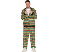 Rastafarian Carnaval Costume coloré style rétro Prince 80s Fun Party Classique Design unique Motifs vivants Marihuana Vibes Look aventureux, Taille : 48 - 50 (M) Couleur : Multicolore