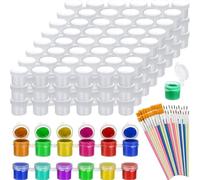 Rastapulz Lot de 150 pots de peinture vides avec couvercle et 50 pinceaux, 50 ml, pour les cours d'art dans les salles de classe d'enfants et les écoles