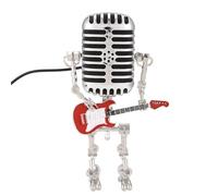 Rastapulz Robot microphone, lampe de table de style rétro avec robot microphone, veilleuse avec support de guitare, lampe de bureau vintage pour microphone, rouge
