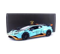 Voiture miniature de collection - LAMBORGHINI Huracan STO - Échelle 1/18 - Bleu clair / Orange / Noir - RASTAR