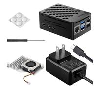 RasTech Kit d'accessoires pour Raspberry Pi 5 avec alimentation GaN 27 W 5,1 V5 A, refroidisseur actif et boîtier pour Raspberry Pi 5 16 Go/8 Go/4 Go/2 Go
