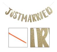 RASTKY Banderoles en Papier pour Mariage JUST MARRIED - Décoration de Fête Prénuptiale - Argent, Or - 1 Bannière, Idéale pour une Table Cadeau ou une Décoration Murale (je viens de me marier, de l'or)