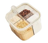 RASTKY Boîte D'assaisonnement Transparente à 4 Grilles, Pot à épices de Cuisine, Récipient de Stockage de Condiments avec Couvercle, 4 Cuillères, Anneau d'étanchéité en Caoutchouc pour la Fraîcheur,