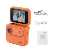 RASTKY Caméra d'action Sportive 4K, Caméra d'action pour Enfants avec Objectif Grand Angle 143°, écran Rabattable de 2 Pouces, Technologie de Stabilisation, Batterie de 6 Heures, (Orange)