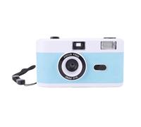 RASTKY Caméra de Film Réutilisable 35 Mm, Objectif 28 Mm F / 8, 27 Films en Couleur, Flash, Focus Manuelle, Vitesse D'obturation 1/120, avec ABS, Verre Optique, Construit en 1 Batterie (Bleu Blanc)
