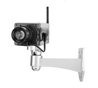 RASTKY Caméra Factice Argentée avec Antenne sans Fil, Intervalle de Scintillement LED Rouge 2 S, Rotation à 360°, Adaptée à la Sécurité Domestique et à la Dissuasion