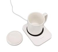 RASTKY Chauffe-Tasse alimenté par USB avec Tasse et Couvercle en Céramique, 3 Réglages de Température, Chauffe- pour Les Amateurs de café à la Maison (White)