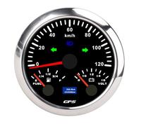 RASTKY Compteur de Vitesse GPS 85mm, Odomètre pour Camping-car, Camion, Yacht, 120 KM/H, Rétro-éclairage 7 Couleurs, Applicable à Toutes les Voitures (Cadran noir lunette argentée CX8303)