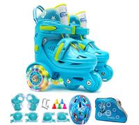 RASTKY Ensemble de Chaussures de Patinage Flash pour Débutants, Casque, Barrière de Protection des Coudes et des Genoux, Patins à roulettes Portables, Sport Pattern S pour 27-30 (#11)