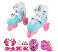 RASTKY Ensemble de Chaussures de Patinage Flash pour Débutants, Casque, Barrière de Protection des Coudes et des Genoux, Patins à roulettes Portables, Sport Pattern S pour 27-30 (#2)