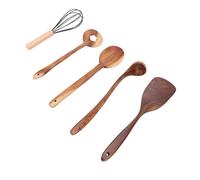 RASTKY Ensemble de Cuillères en Bois élégantes, Design Ergonomique et Durable pour Ustensiles de Cuisine, Outils de Cuisine, 5 Pièces pour Usage Domestique (B)