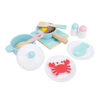 RASTKY Ensemble de Cuisine en Bois, Jouets de Cuisine Réalistes pour Enfants, Ustensiles en Bois de Hêtre, Casseroles, Assiettes, Accessoires de de Simulation pour Les Tout-Petits, Jouets de pour