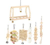RASTKY Ensemble de Jouets Perroquets Suspendus, Cloches Pivotantes, Jouets d'oiseaux Grimpants pour la santé Mentale en Bois, 7 Pièces/Paquet