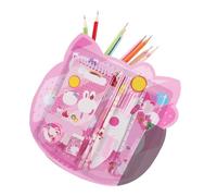 RASTKY Ensemble de Papeterie de Dessin animé, Règle de Gomme à Crayon Portable Légère pour Enfants, Fournitures Scolaires Roseate en Matière Plastique
