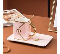 RASTKY Ensemble de Tasses à café en Forme de Sac à Main, Tasse en Céramique de 310ML avec Cuillère et Soucoupe pour Maman, Femme, Petite Amie, Cadeau de Fête de thé (PINK)