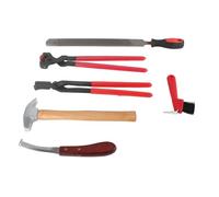 RASTKY Ensemble d'outils de Coupe de Sabot de Maréchal-ferrant 6 Pièces - Pinces Professionnelles en Fer à Cheval, Outil de Coupe d'ongles, Marteau en Fer à Cheval, Couteau à Sabot et Brosse