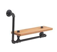 RASTKY Étagère Murale en Planches de Bois de qualité Supérieure avec Tuyau en Fer forgé, étagères Flottantes Rétro pour Salons ou Fermes, Matériau en Bois carbonisé (Style d'angle)