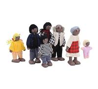 RASTKY Figurines de Poupée Familiale Chaleureuse, Ensemble de Jouets Miniatures en Forme de Pin, Accessoire éducatif pour Maison de Poupée pour Enfants (7 marionnettes Noires)