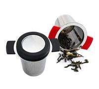 RASTKY Filtre à Maille à Double Oreille D'infuseur de Passoire à thé D'acier Inoxydable pour la Fête de thé de café Fort (Fuite de en acier inoxydable silicone rouge)