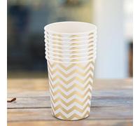 RASTKY Gobelet en Papier Jetable élégant Design D'estampage doré pour les Décorations de Fête D'anniversaire 8 Pièces Gobelet de 270 Ml pour Fête/mariage/barbecue (8 gobelets en papier double couche