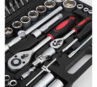 RASTKY Jeu de Clés à Cliquet Portables et Complets pour les Tâches en Extérieur - Jeu de 94 Clés à Douille pour Réparation de Motos et de Vélos - Kit D'outils Pratiques