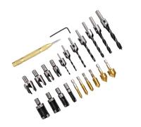 RASTKY Jeu de Forets à Fraiser à Chanfrein pour le Travail du Bois, Dissimule Efficacement les Imperfections pour les Amateurs de Menuiserie, 23 Pièces, Coupe-bouchon en Acier Rapide pour un Perçage