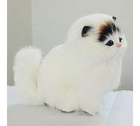 RASTKY Jouet en Peluche de Chat de Simulation, Poupée électronique en Poils de Mouton Réels avec Son de Miaou, pour Anniversaire d'enfants (Point Noir)