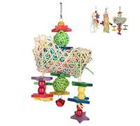 RASTKY Jouets en Rotin pour Perroquets à Mâcher, Accessoires Divertissants pour Cage à Oiseaux avec Fils de Papier aux Couleurs Vives, 3 Pièces, Parfaits pour Tuer Le Temps et Les Soins Dentaires