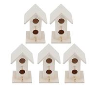 RASTKY Kit D'artisanat de Nichoir en Bois Naturel pour Moineaux et Oiseaux Bleus, 5 X Nichoirs en Bois avec 2 Trous de Ventilation, pour Les Amateurs d'oiseaux