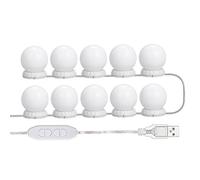 RASTKY Kit de 10 Ampoules pour Miroir de Courtoisie avec 3 Modes D'éclairage et luminosité Réglable pour Coiffeuse de Maquillage, Guirlande Lumineuse USB pour Miroir, Blanc Lumière du Jour/Blanc