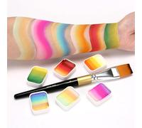 RASTKY Kit de Maquillage Professionnel avec Palette Arc-en-ciel pour Artistes de Peinture Corporelle, Peintures Hypoallergéniques avec 12 Palettes de Couleurs et 2 Pinceaux, pour Festivals et
