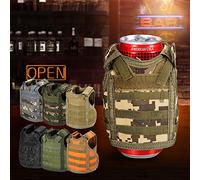 RASTKY Mini Gilet de Bière Tactique Résistant à L'usure, Manchon de Support de Glacière Réglable pour Bouteilles ou Canettes de Boisson, Idéal pour les Fêtes Polyester Vert Armée 4,7x5,5" (1 unité)