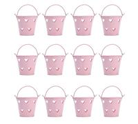 RASTKY Mini Seau en Métal Creux en Forme de Cœur avec Poignée pour le Stockage de Bonbons et la Décoration de la Maison, Lot de 12 pour les Fêtes et événements, Seau en Fer de 6,1 X 5,1 X 4, Cm