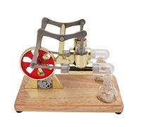 RASTKY Modèle de Moteur Stirling à Deux Cylindres Dorés - Jouet éducatif avec Tube en Verre, Lampe à Alcool et Les Expériences de Physique LED Light