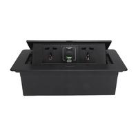 RASTKY Multiprise Pop-up de Bureau, Double Prise CA Durable, Ports USB de Type C pour Salle de Conférence, Alliage D'aluminium Noir, 1 Ensemble pour Salles de Classe Multimédia de Bureau