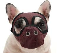 RASTKY Muselière pour Chien à Museau Court et Légère Réglable en Maille Respirante pour Mordre et Aboyer Bouledogue Français Boston Terrier Carlin Post-opération Maille PVC Bordeaux Gris Orange 1